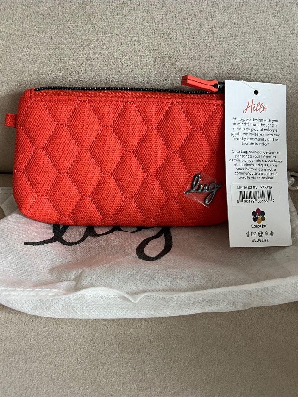 NWT Lug Metro XL Matte Luxe Vegan Leather ID Pouch in Papaya